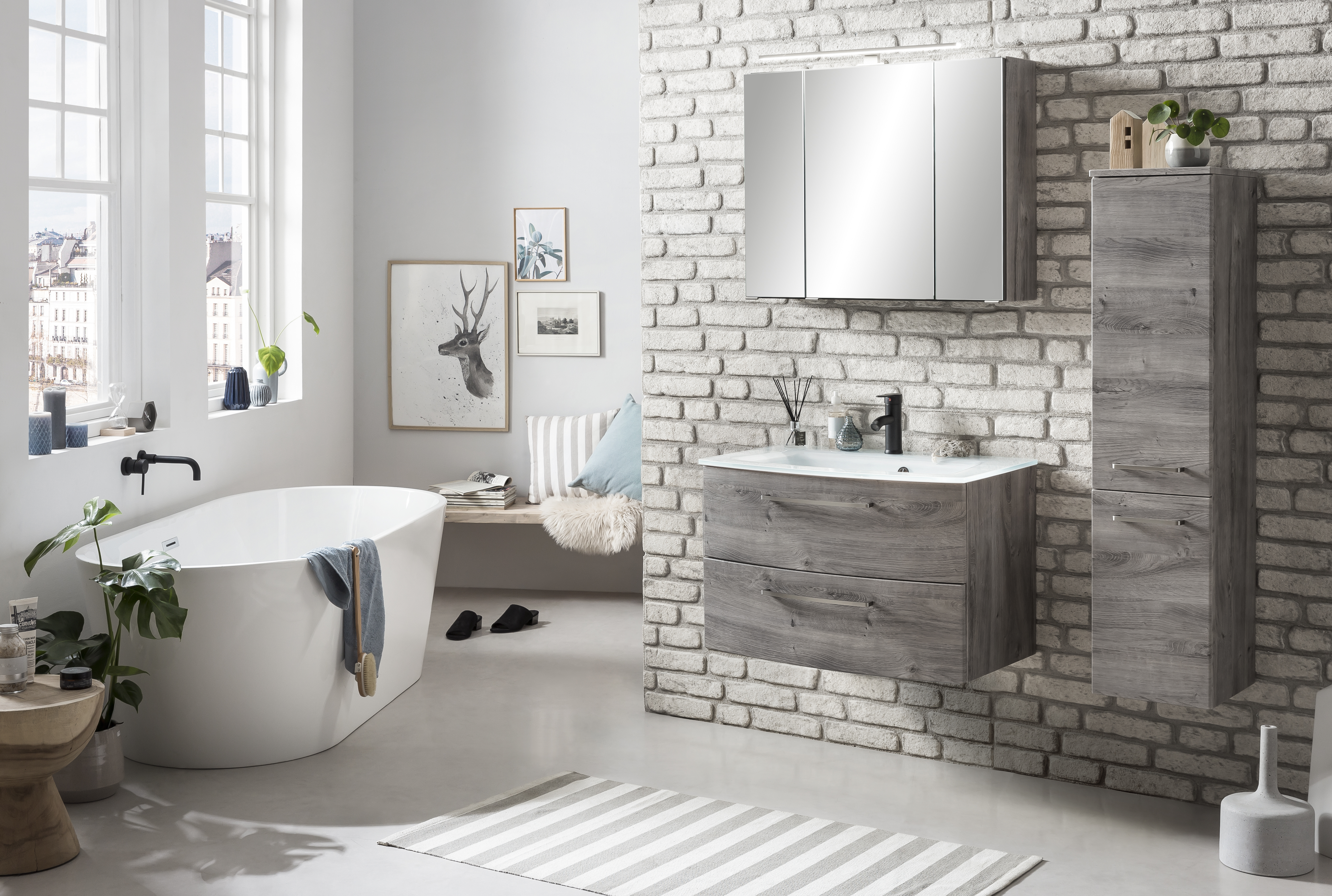 Ensemble salle de bains Stivan 3 pièces avec vasque blanche - chêne gris - Image 9