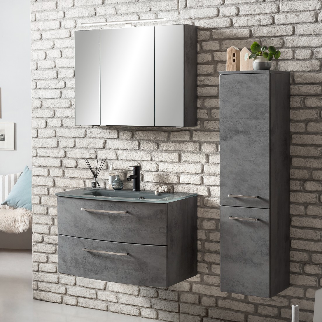 Ensemble salle de bains Stivan 3 pièces avec vasque grise - béton