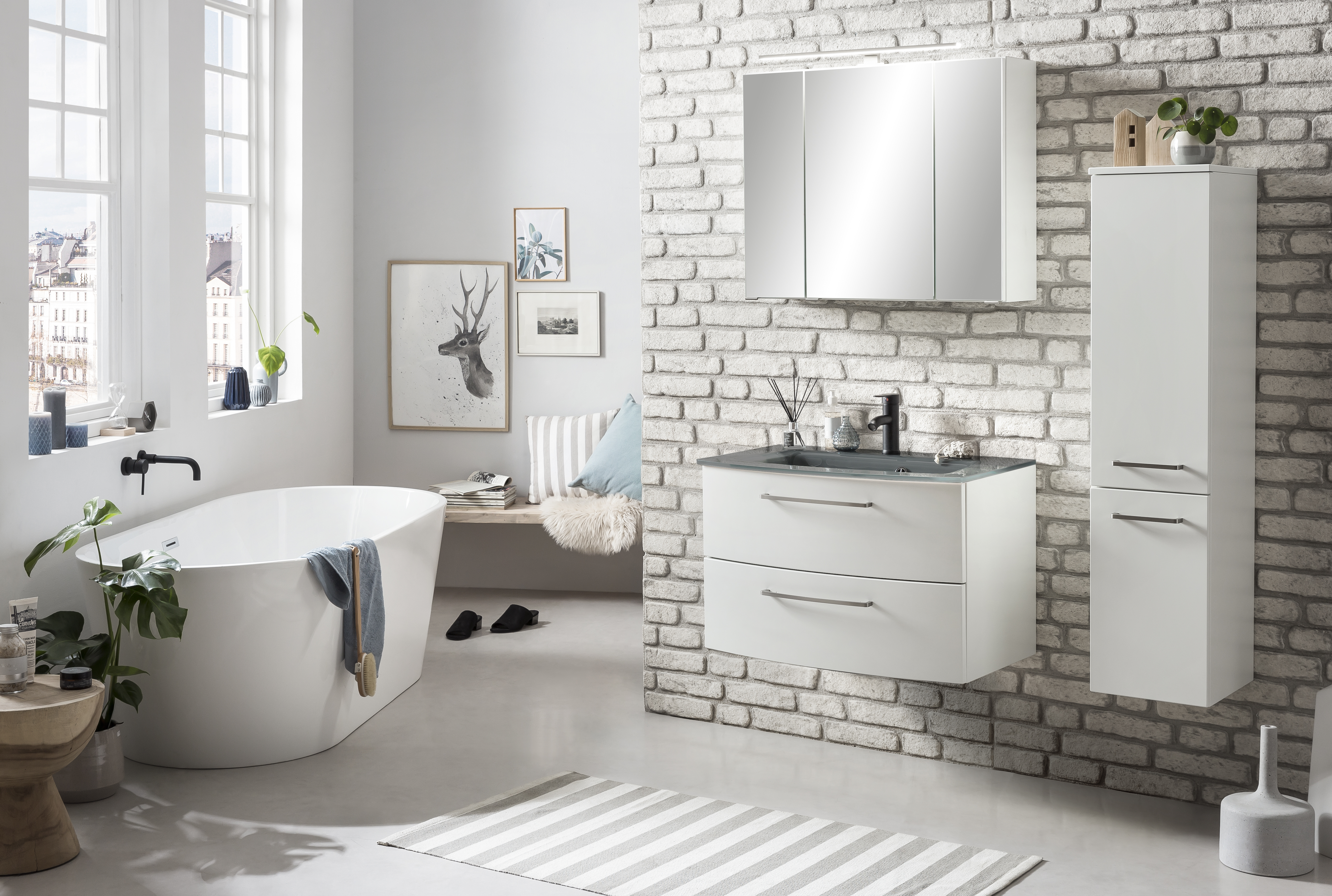 Ensemble salle de bains Stivan 3 pièces avec vasque grise - blanc - Image 6