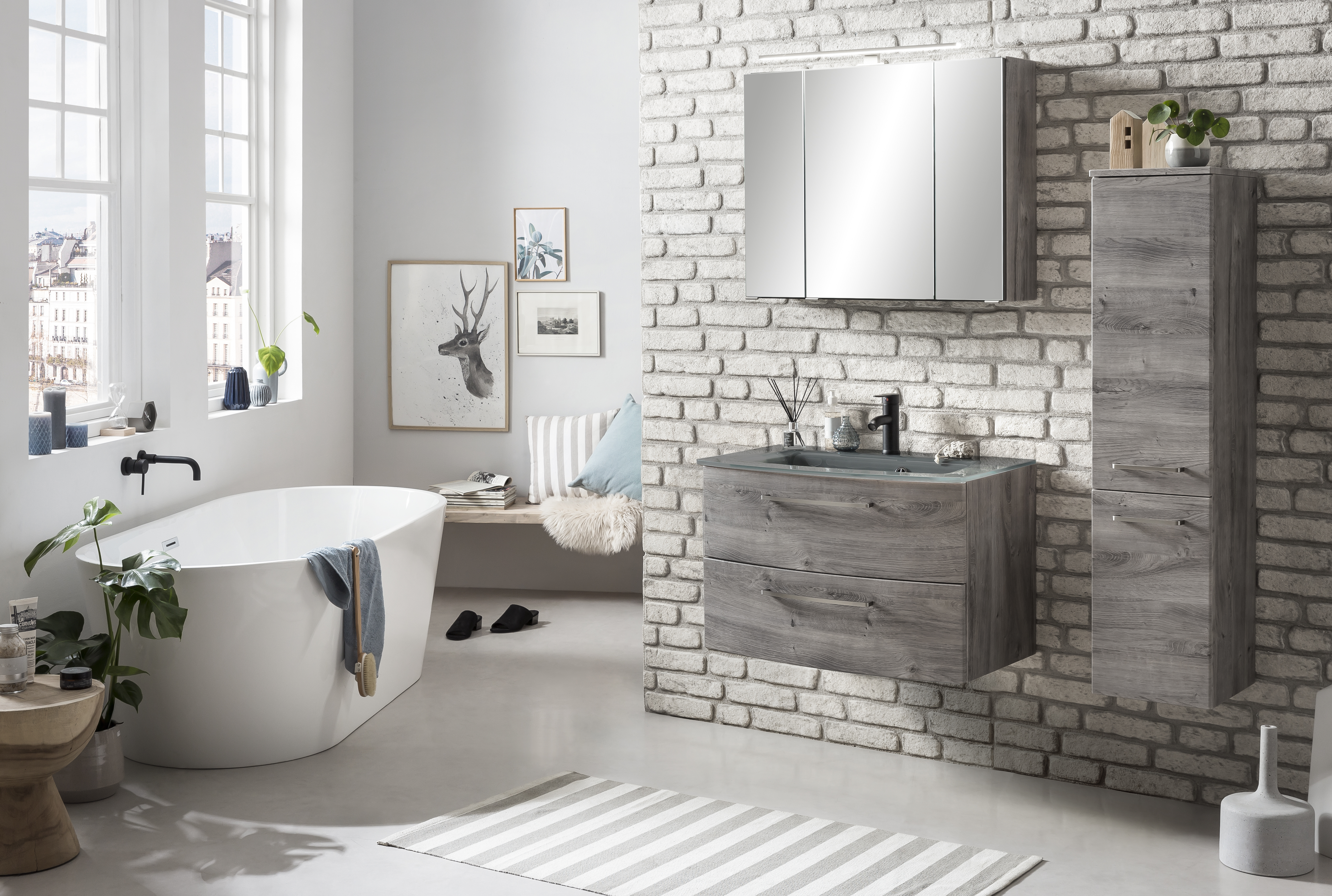 Ensemble salle de bains Stivan 3 pièces avec vasque grise - chêne gris - Image 8