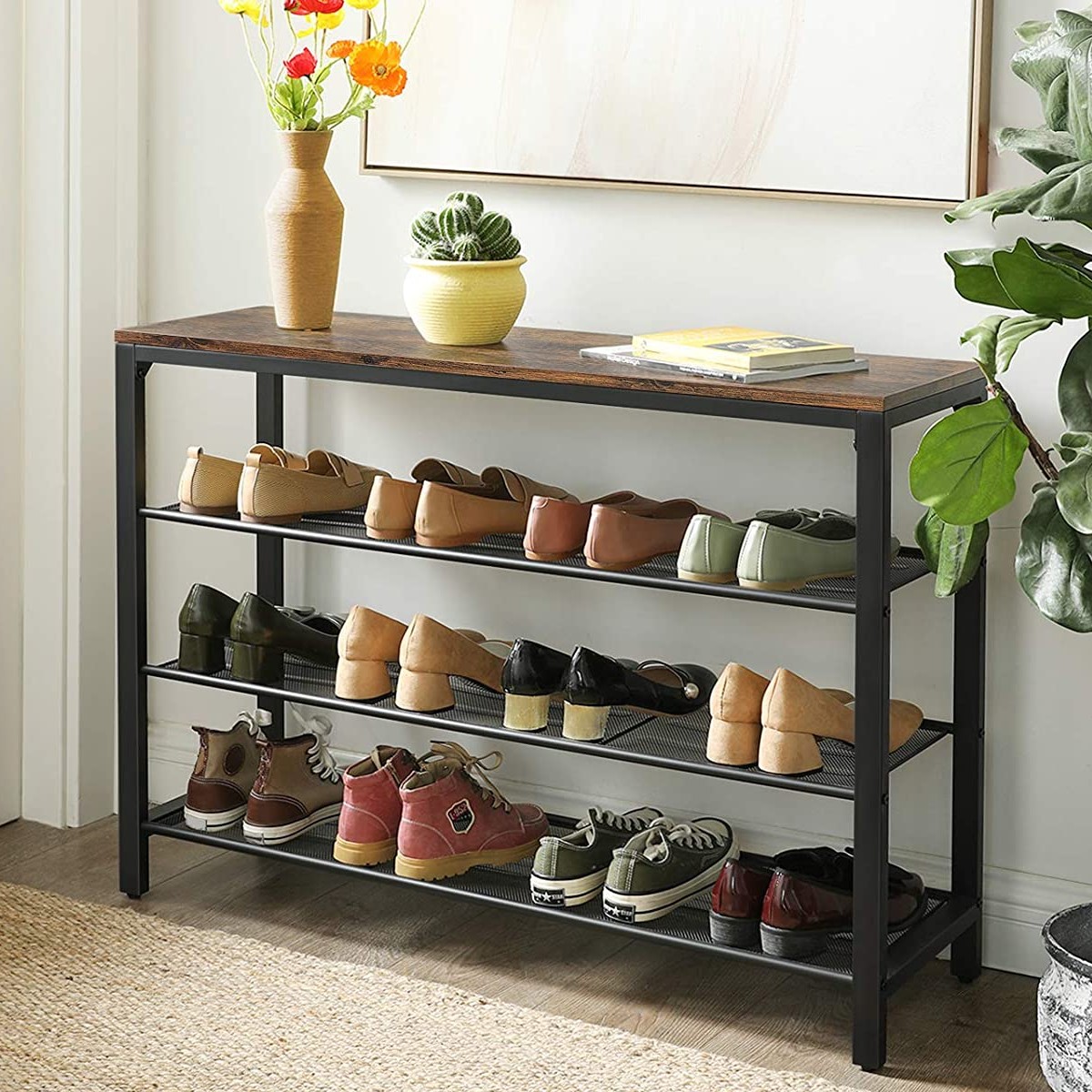 Etagère à chaussures Brad 3 tablettes - brun rustique/noir - Image 1