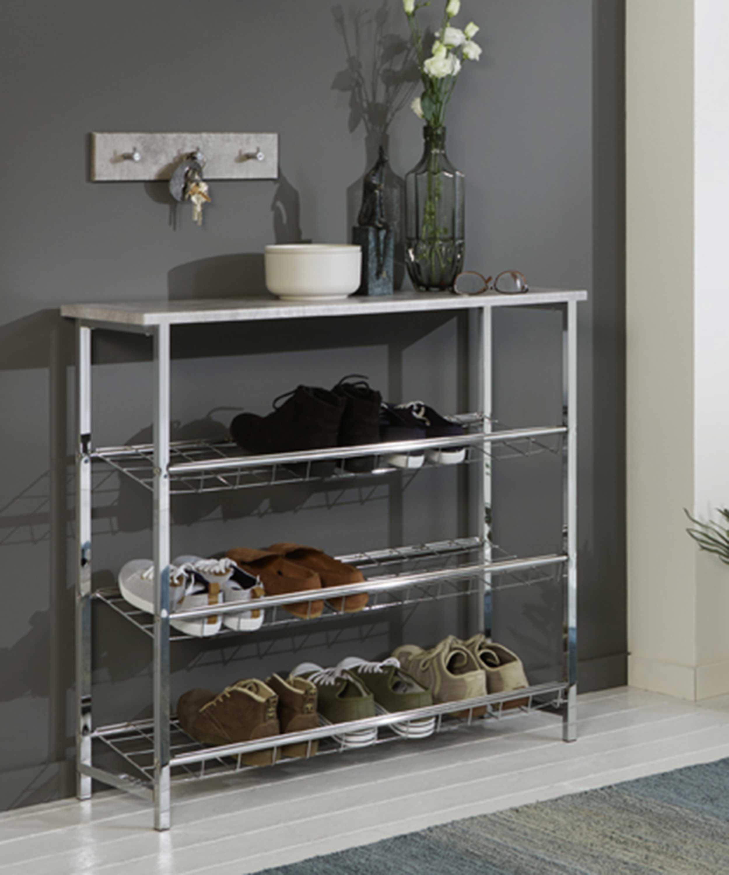 Étagère à chaussures Havu 86cm, 4 étagères - décor en béton - Image 3