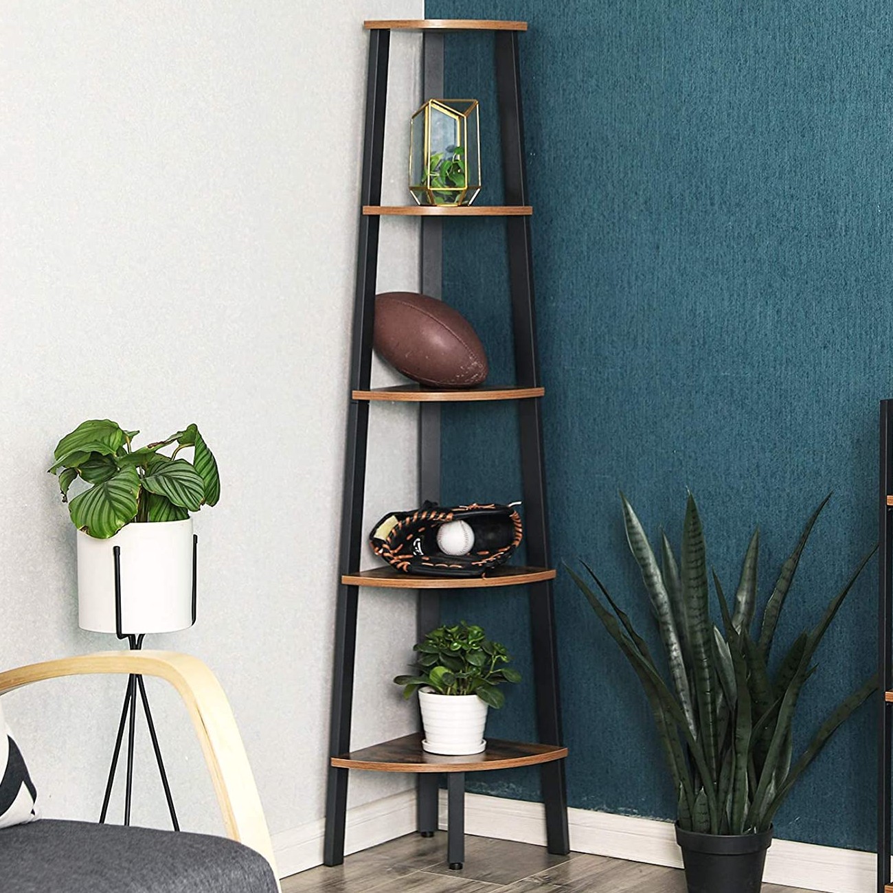 Etagère d'angle Sidney 5 tablettes - brun rustique/noir