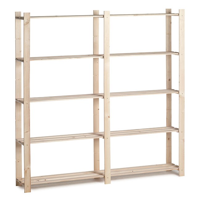 Etagère double en bois 30kg à 5 tablettes - étroit