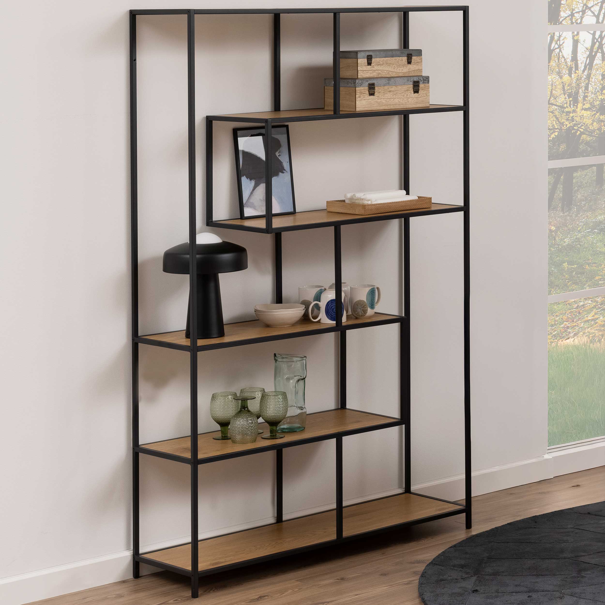 Etagère Dover 114 cm 4 tablettes - noir/chêne sauvage - Image 1
