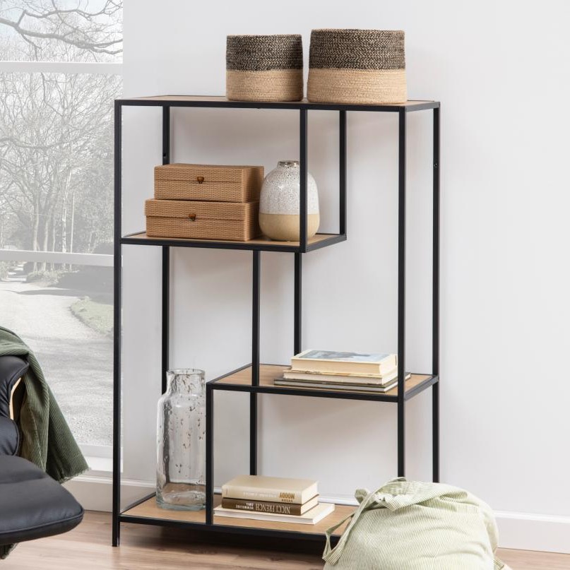 Etagère Dover 2 tablettes - noir/chêne Sonoma