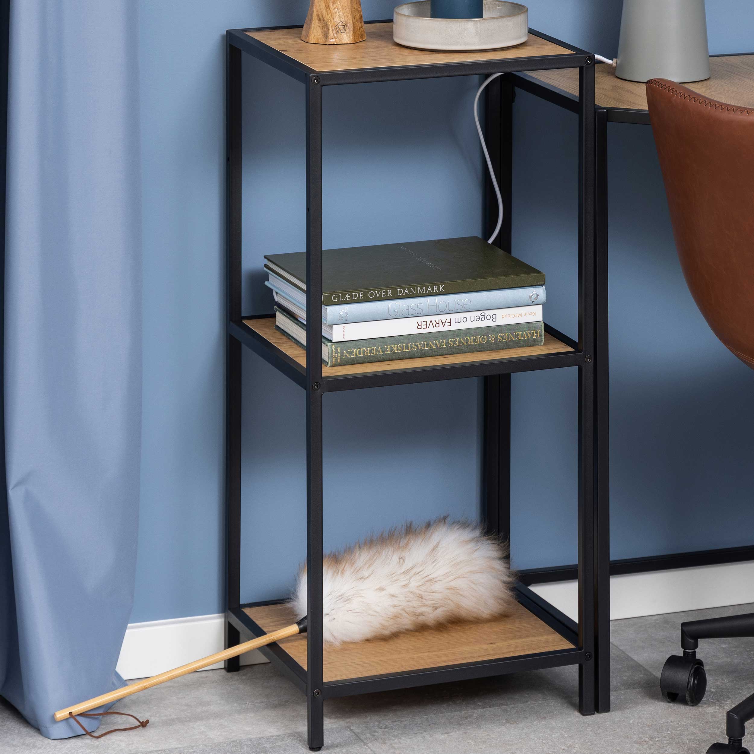 Étagère Dover 37cm, 2 étagères - noir/chêne