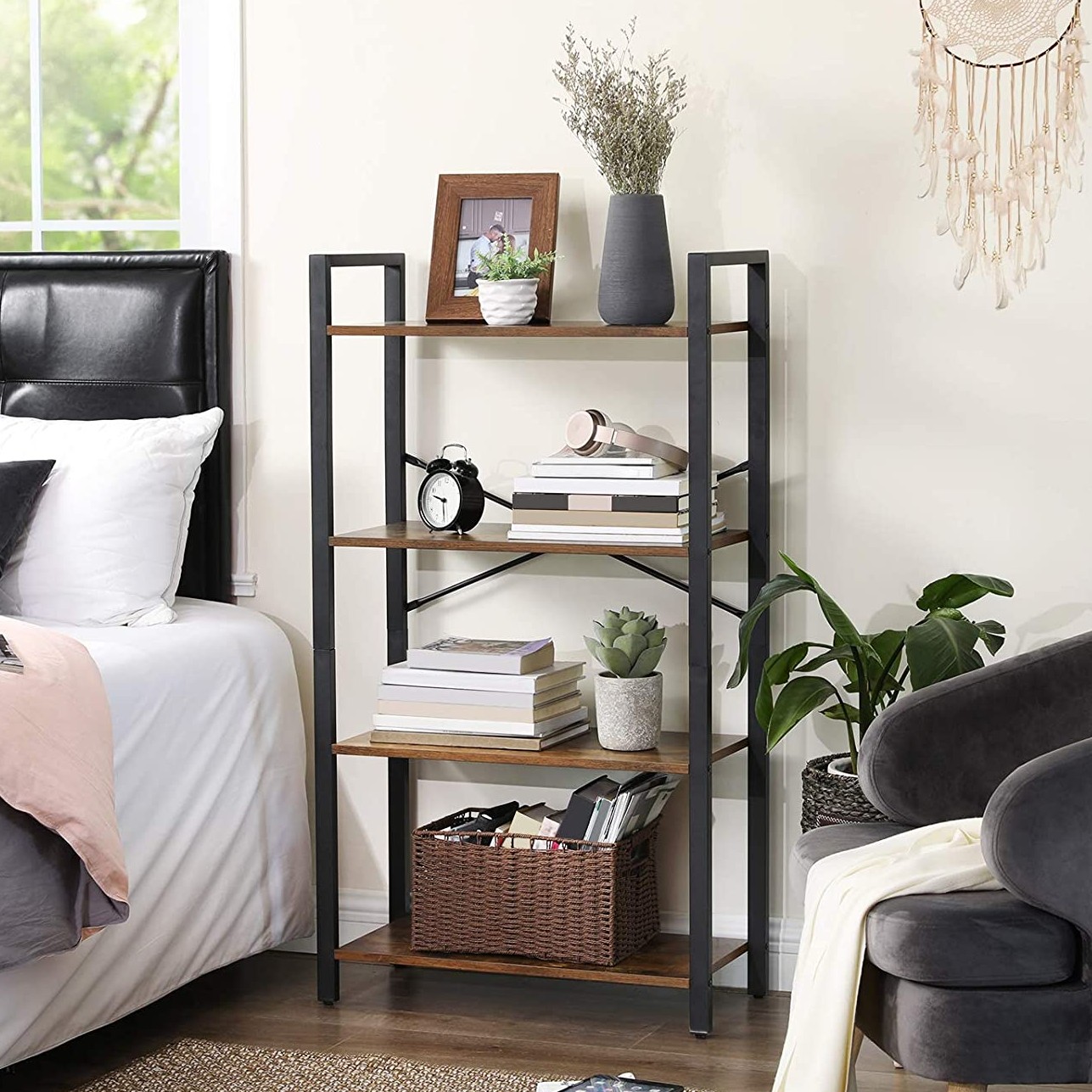 Etagère Julius 4 tablettes - brun/noir