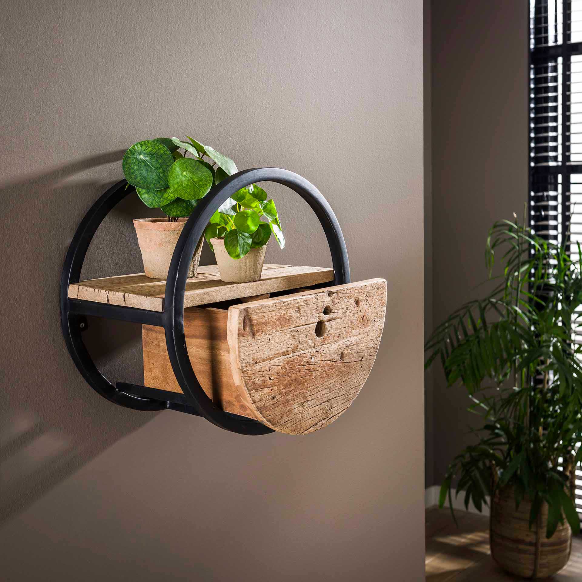 Etagère murale Cyril ronde Ø40 avec tiroir industriel - bois dur - Image 2