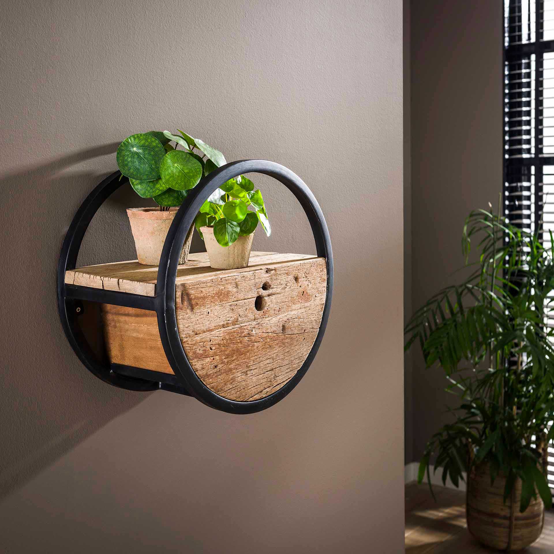 Etagère murale Cyril ronde Ø40 avec tiroir industriel - bois dur - Image 4