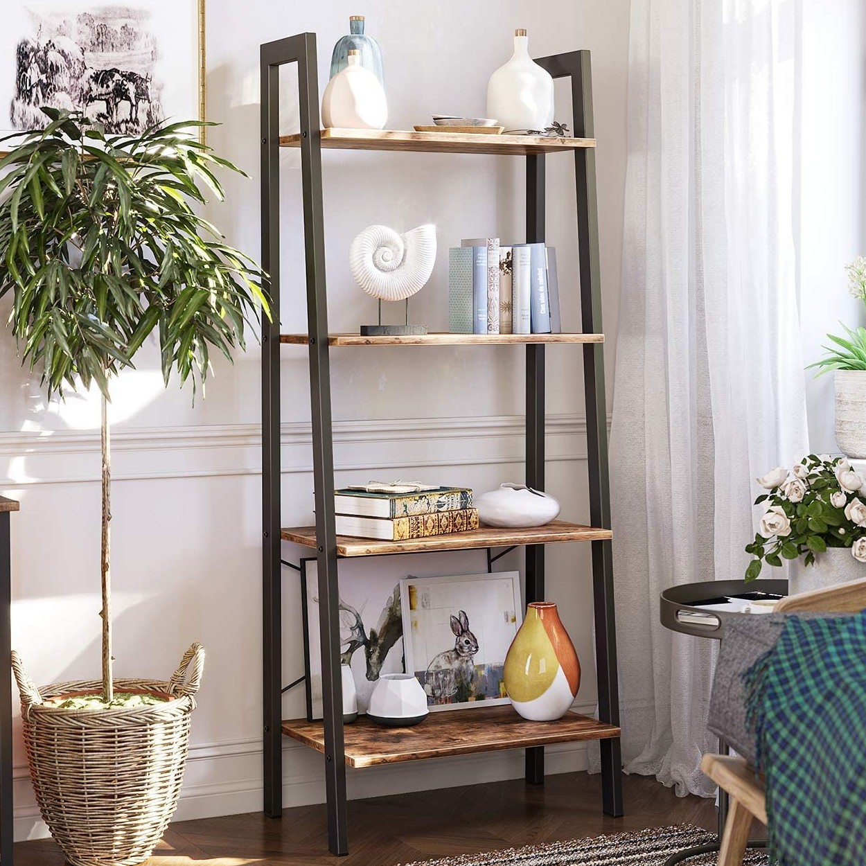 Etagère Sidney 4 tablettes - brun rustique/noir - Image 1