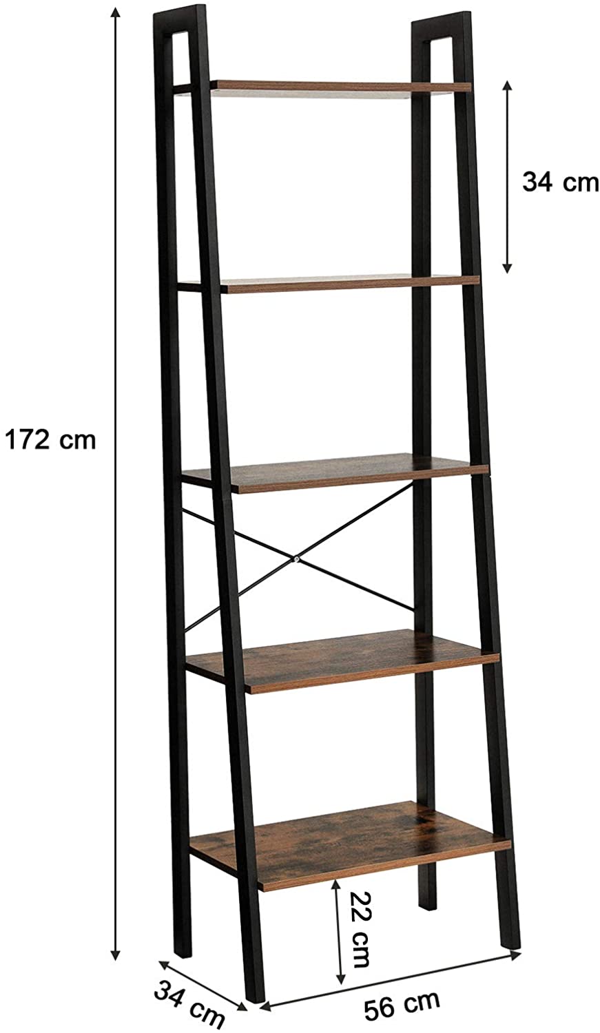 Etagère Sidney 5 tablettes - brun rustique/noir - Image 2