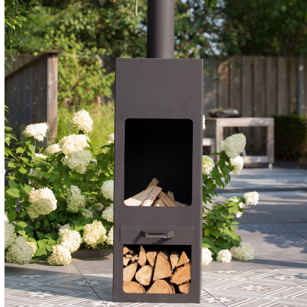 Foyer de jardin Dakota XXL avec stockage du bois acier - noir - Image 2