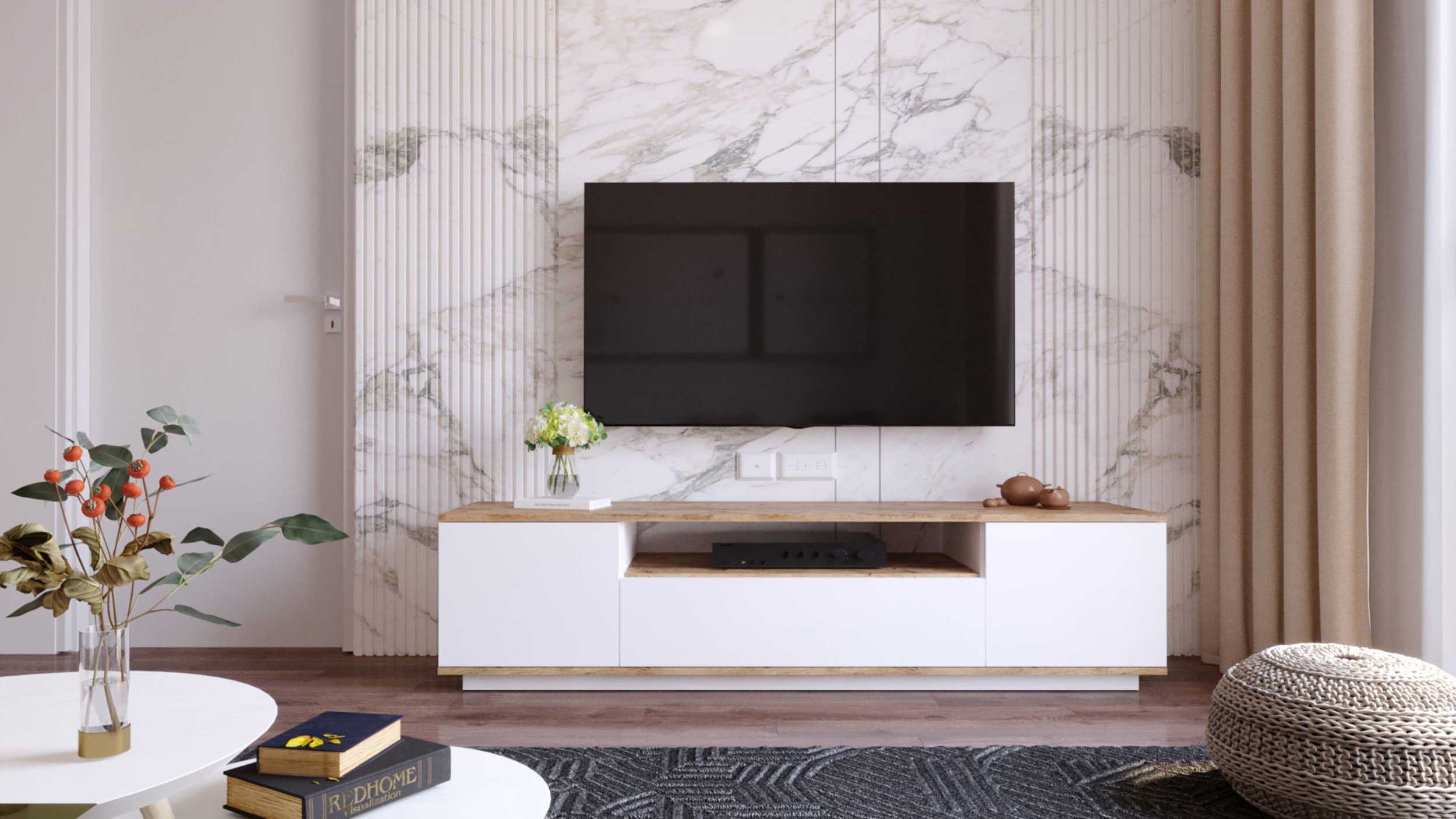 FR7 Meuble TV | 100 % MÉLAMINE | Pin Atlantique, blanc - Image 6