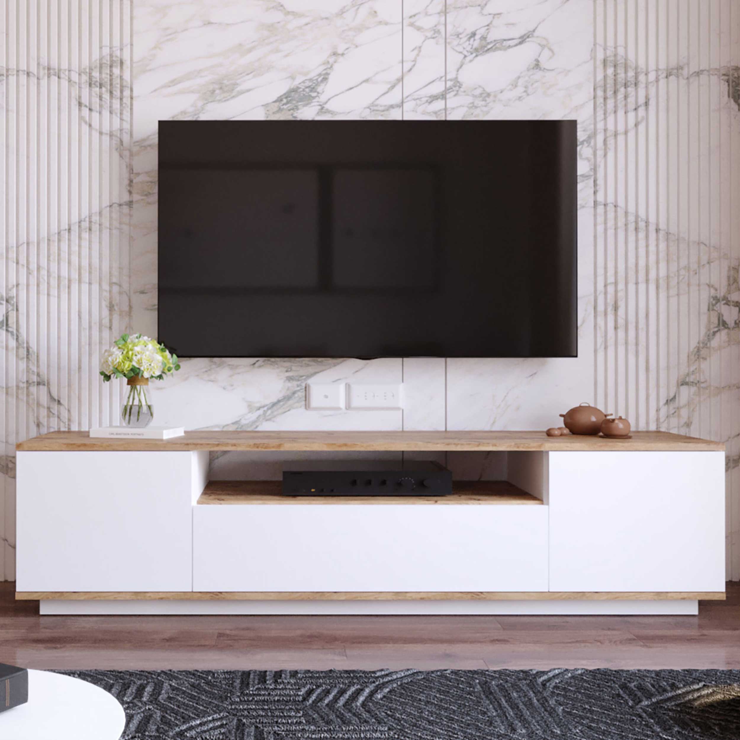 FR7 Meuble TV | 100 % MÉLAMINE | Pin Atlantique, blanc