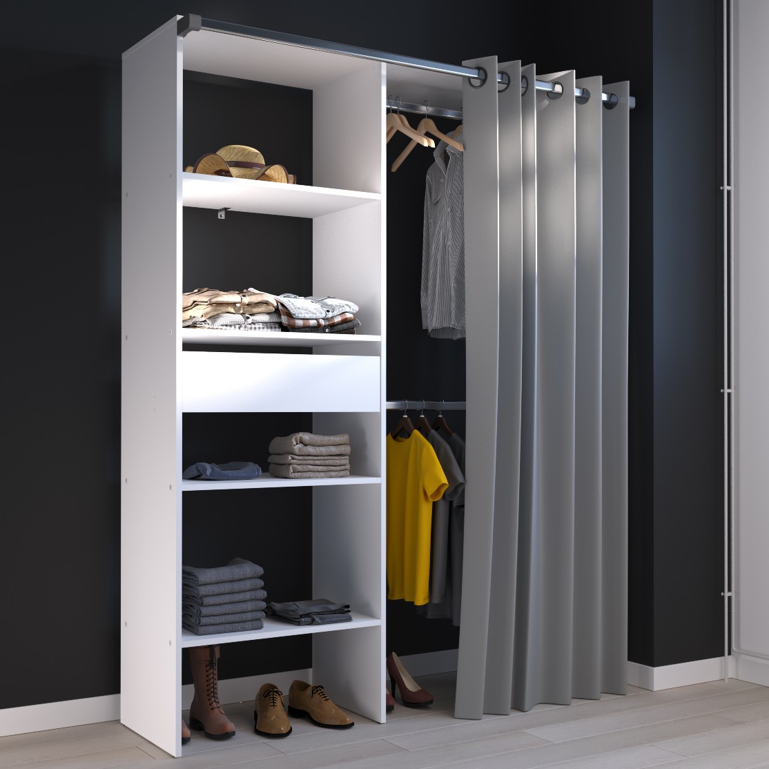 Garde-robe Barit 143cm - blanc/gris