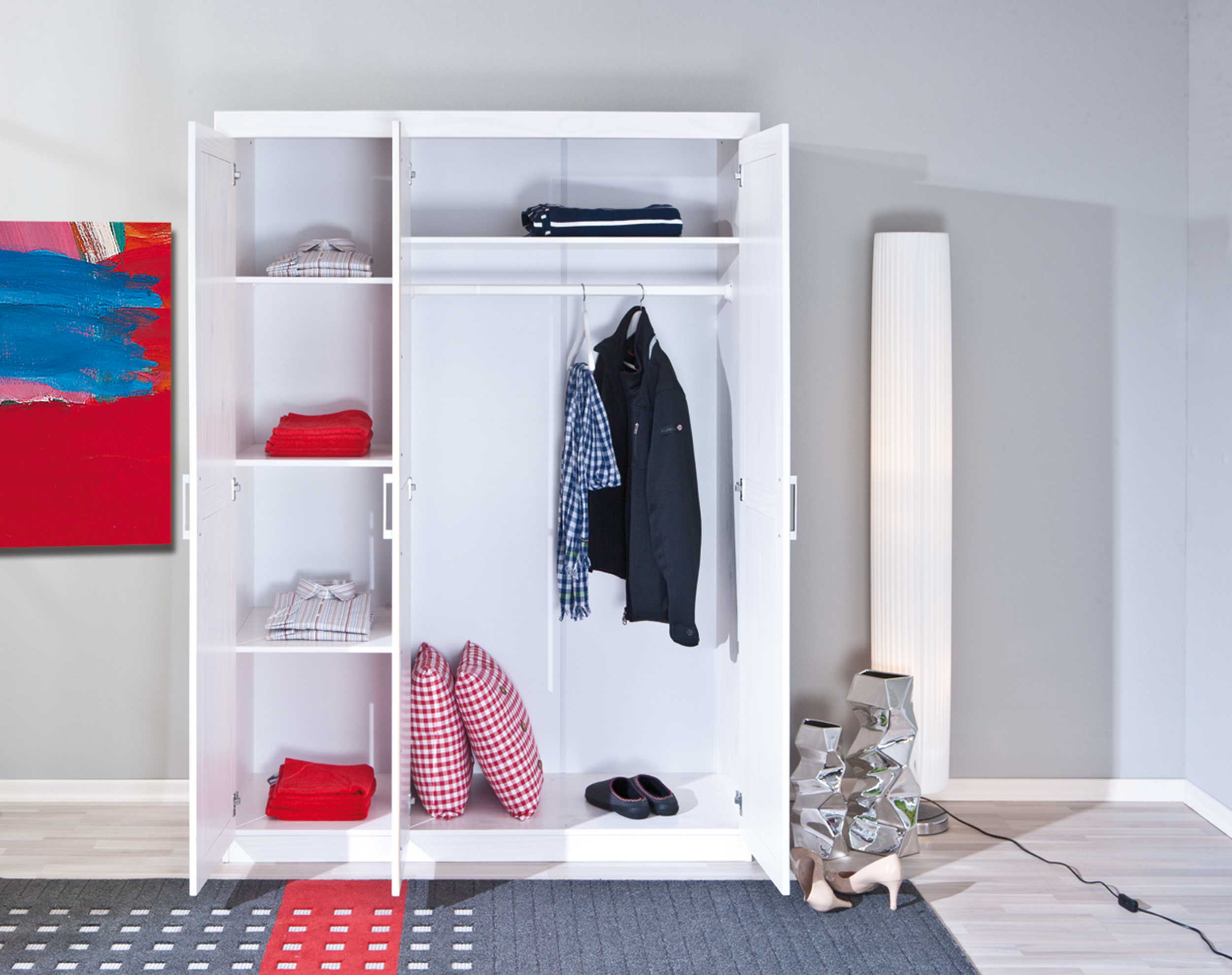 Garde-robe Léon 140cm avec 3 portes - blanc - Image 8