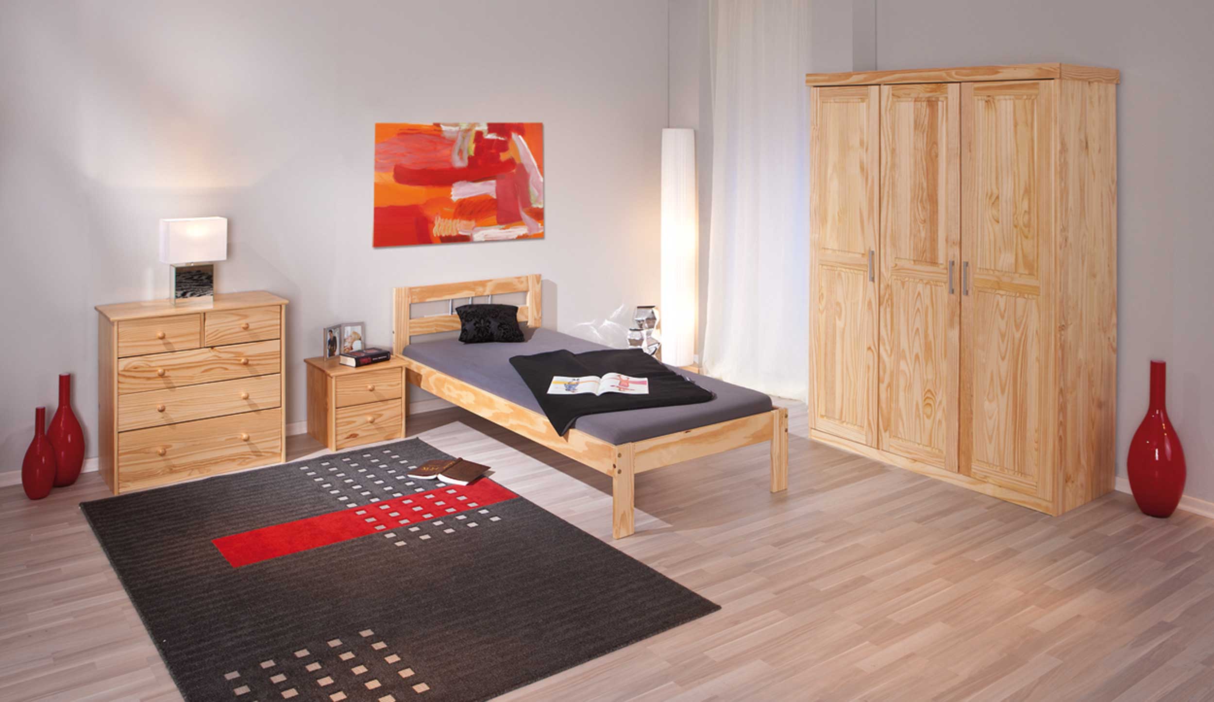 Garde-robe Léon 140cm avec 3 portes - bois de pin - Image 4