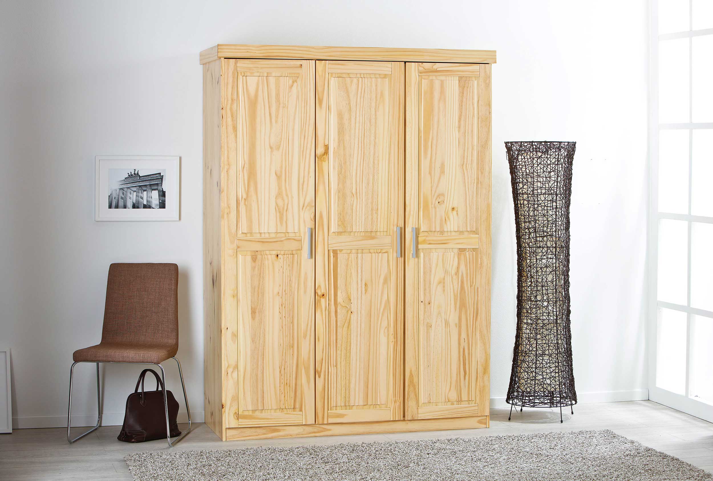 Garde-robe Léon 140cm avec 3 portes - bois de pin - Image 8