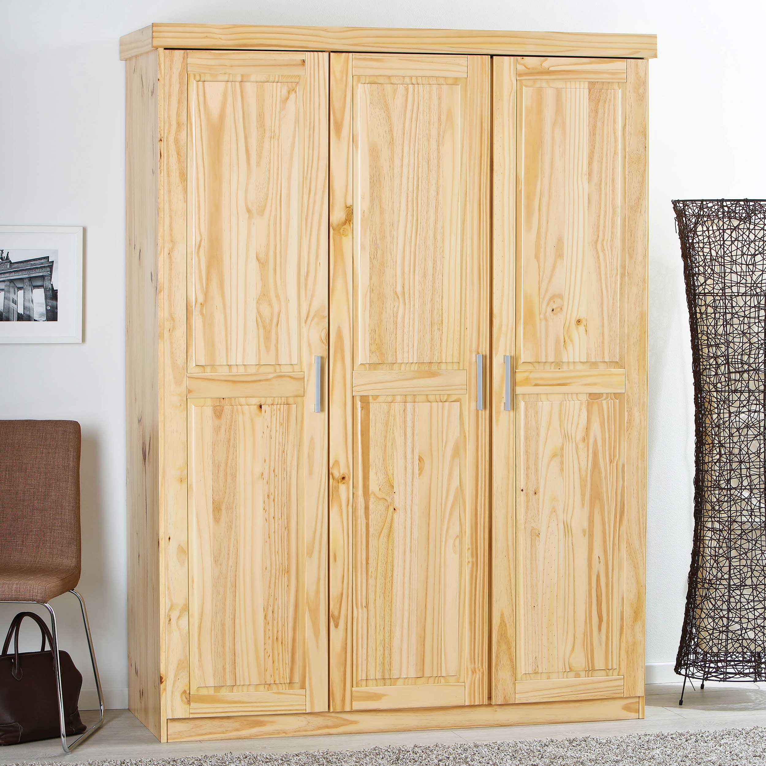 Garde-robe Léon 140cm avec 3 portes - bois de pin