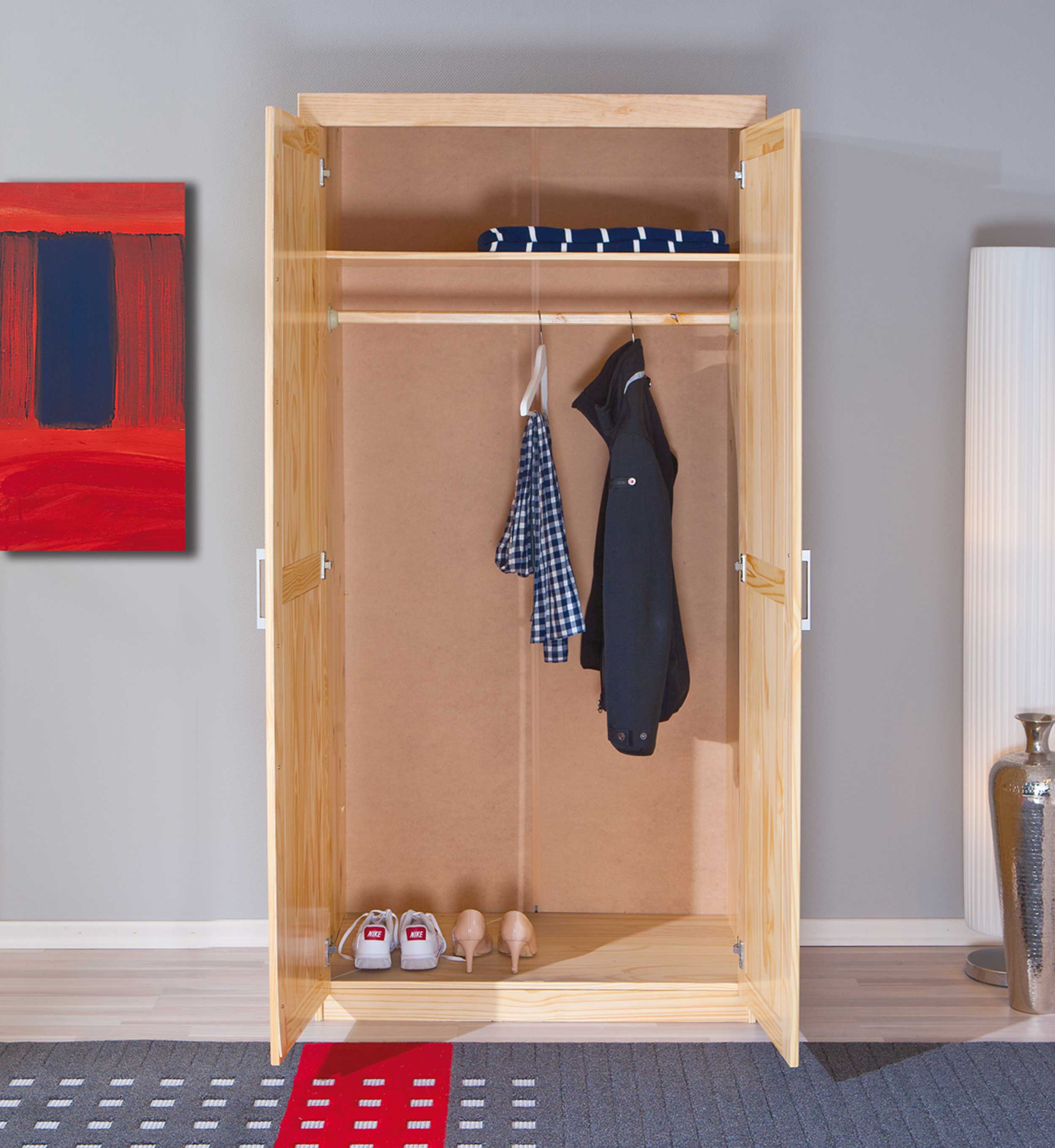 Garde-robe Léon 95cm avec 2 portes - bois de pin - Image 7