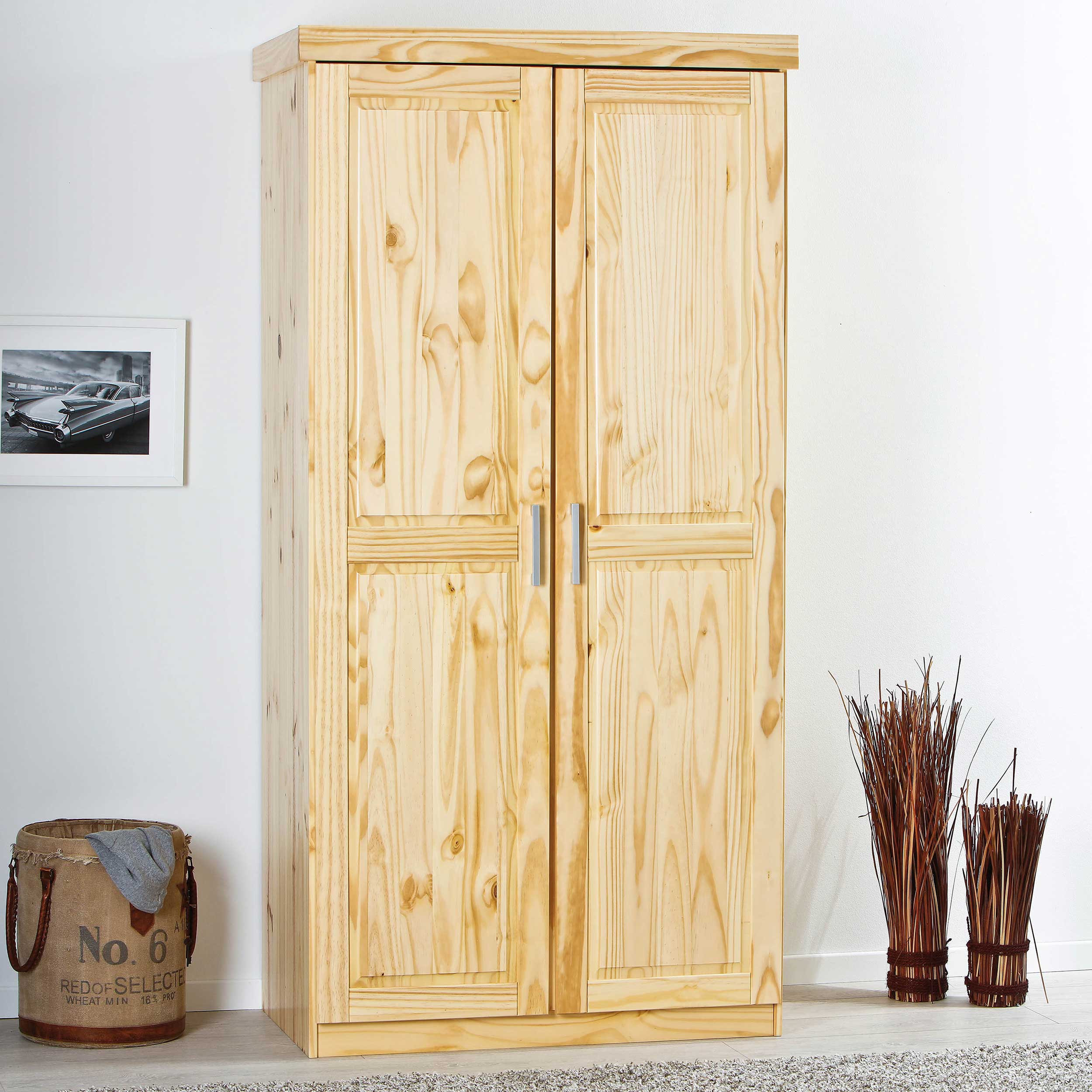 Garde-robe Léon 95cm avec 2 portes - bois de pin