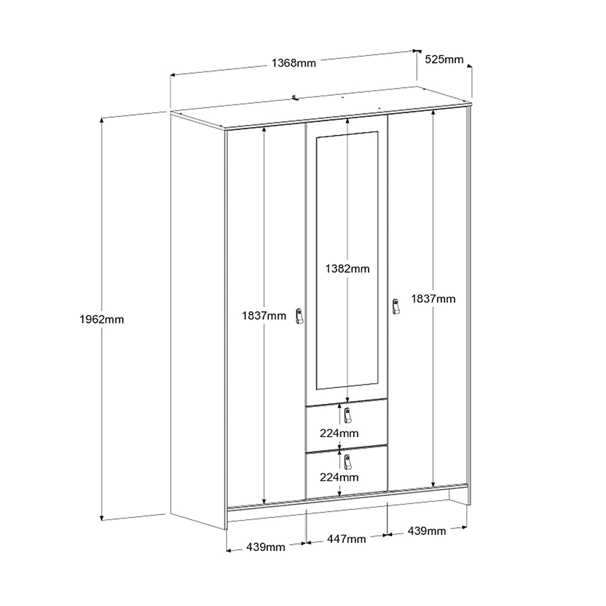Garde-robe Minty 137cm, 3 portes & 2 tiroirs - blanc - Image 4
