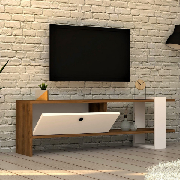 Gaye Meuble TV | 100 % MÉLAMINE | Noyer, Blanc - Image 3