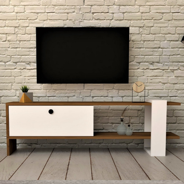 Gaye Meuble TV | 100 % MÉLAMINE | Noyer, Blanc