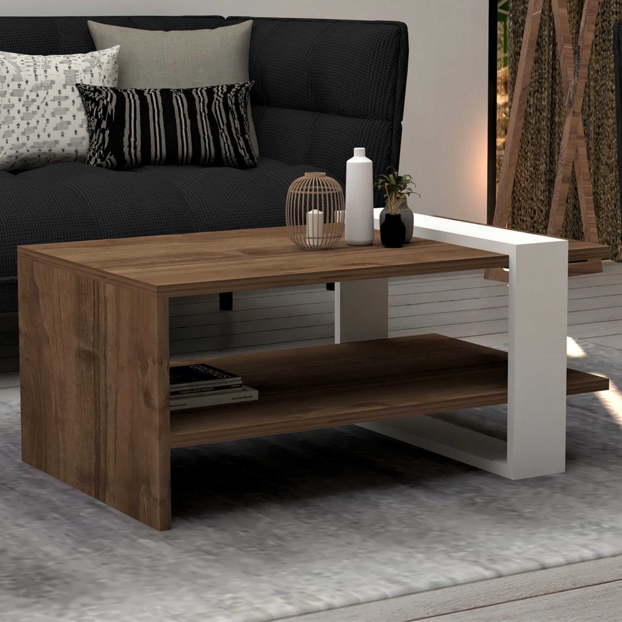 Gaye Table basse | 100 % MÉLAMINÉ | Noyer, Blanc