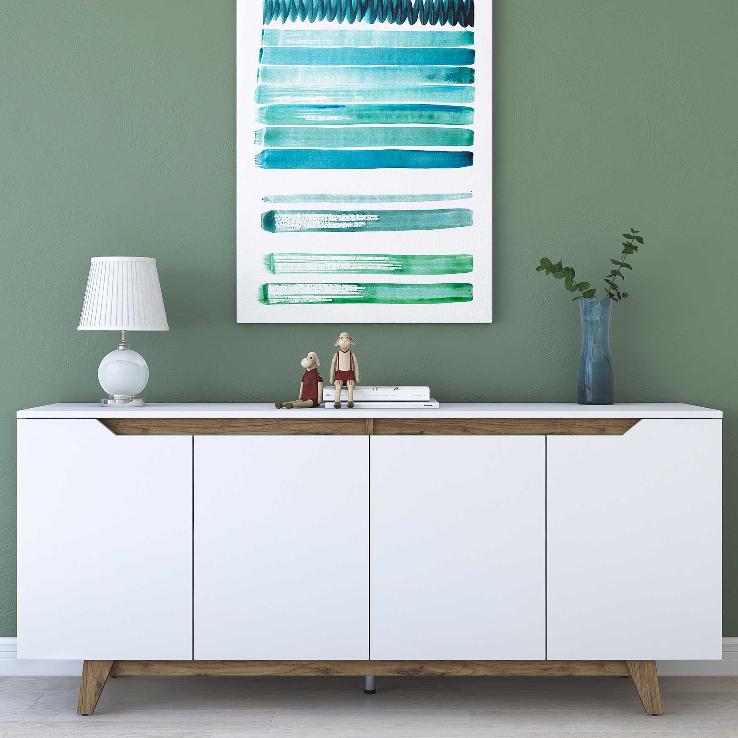 GD102 Console | 100 % MÉLAMINE | Blanc, Noyer