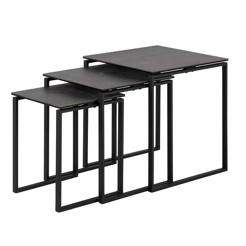 Jeu de 3 tables d'appoint Nicola céramique - noir