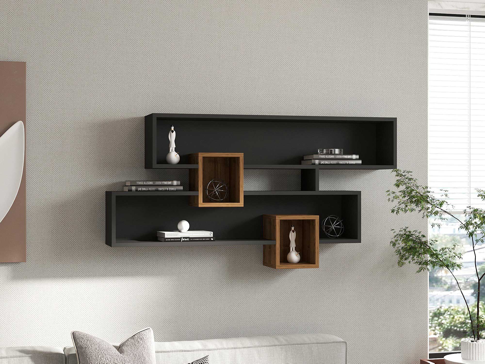 Karen Étagère murale | 100 % MÉLAMINE | Noyer, Anthracite - Image 4