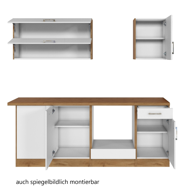 Kitchenette forme L Sorrella 210cm avec espace pour four et lave-vaisselle - blanc/chêne - Image 11