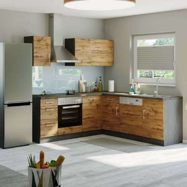 Kitchenette forme L Sorrella 210cm avec espace pour four et lave-vaisselle - chêne - Image 2