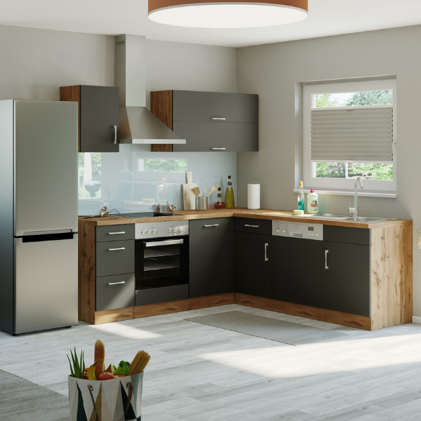 Kitchenette forme L Sorrella 210cm avec four et lave-vaisselle - anthracite/chêne - Image 2