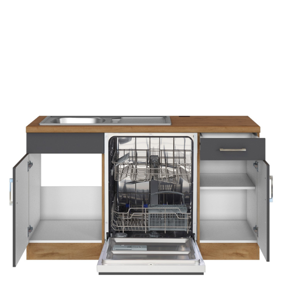 Kitchenette forme L Sorrella 210cm avec four et lave-vaisselle - anthracite/chêne - Image 11