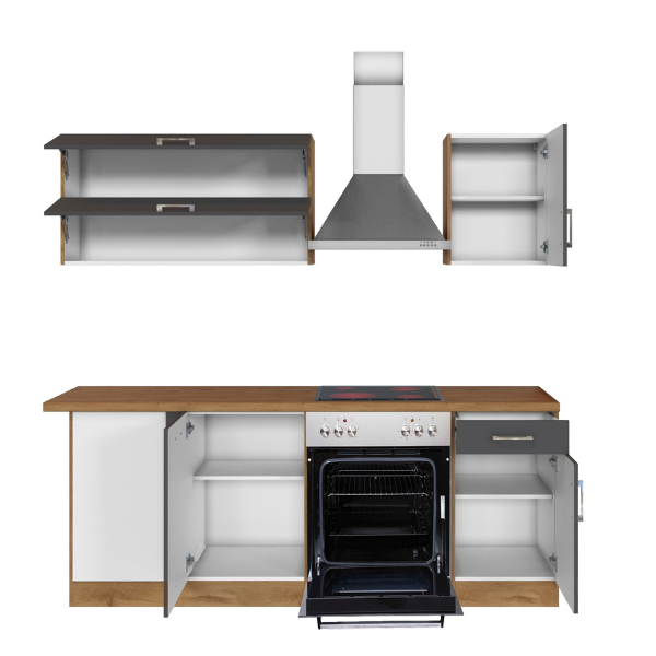 Kitchenette forme L Sorrella 210cm avec four et lave-vaisselle - anthracite/chêne - Image 12
