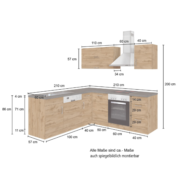 Kitchenette forme L Sorrella 210cm avec four et lave-vaisselle - anthracite/chêne - Image 4