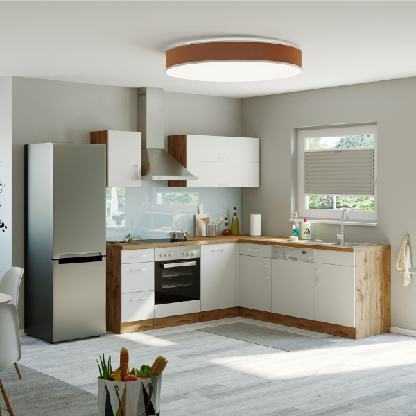 Kitchenette forme L Sorrella 210cm avec four et lave-vaisselle - blanc/chêne - Image 2