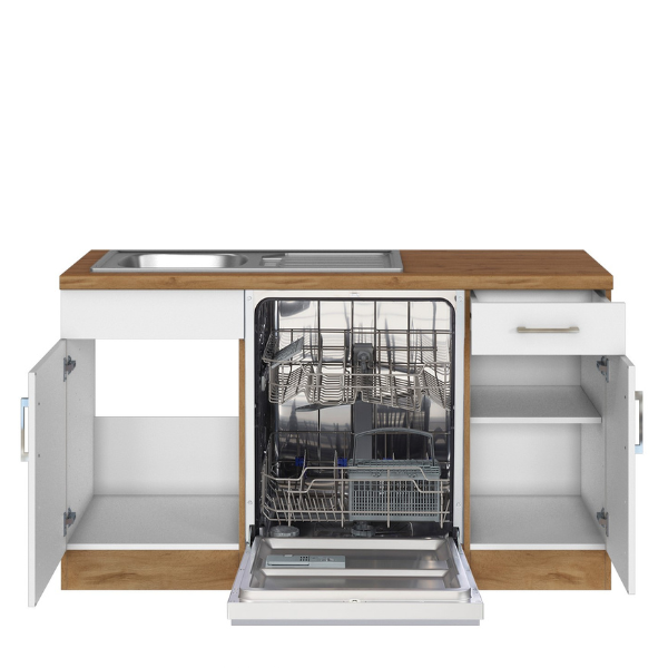 Kitchenette forme L Sorrella 210cm avec four et lave-vaisselle - blanc/chêne - Image 11