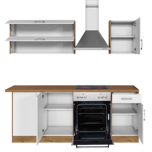 Kitchenette forme L Sorrella 210cm avec four et lave-vaisselle - blanc/chêne - Image 12