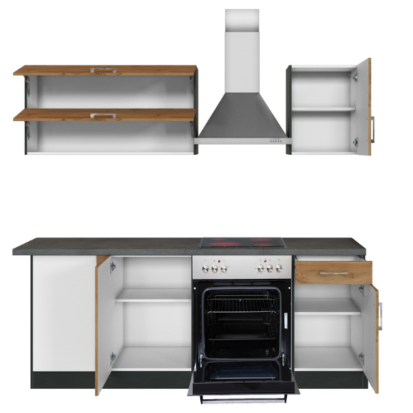 Kitchenette forme L Sorrella 210cm avec four et lave-vaisselle - chêne/graphite - Image 11