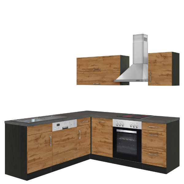 Kitchenette forme L Sorrella 210cm avec four et lave-vaisselle - chêne/graphite - Image 12