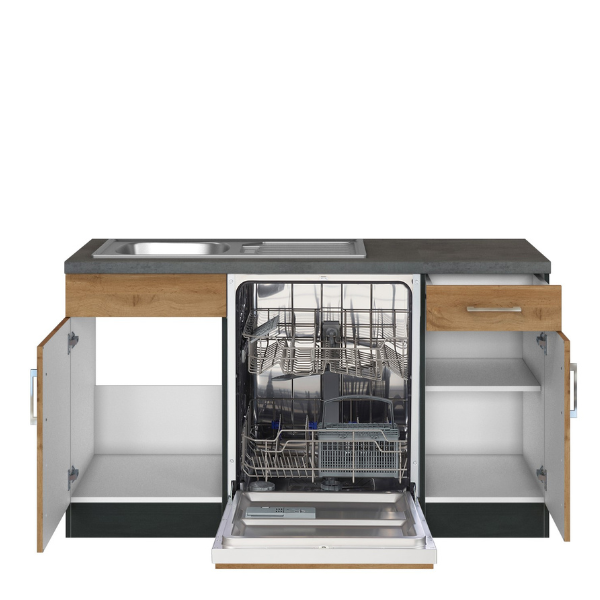 Kitchenette forme L Sorrella 210cm avec four et lave-vaisselle - chêne/graphite - Image 10