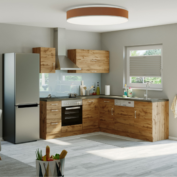 Kitchenette forme L Sorrella 210cm avec four et lave-vaisselle - chêne - Image 2