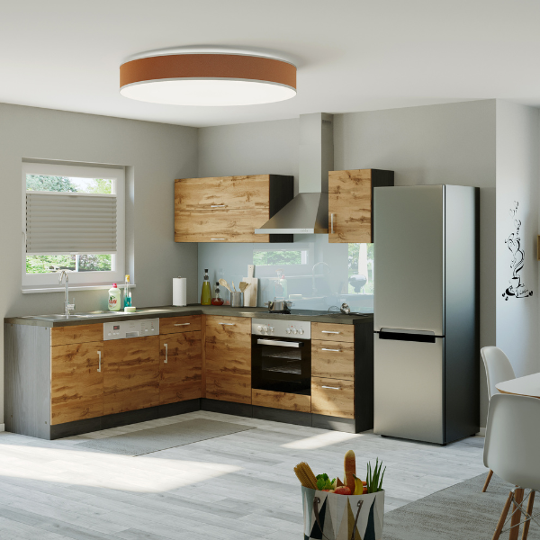 Kitchenette forme L Sorrella 210cm avec four et lave-vaisselle - chêne/graphite