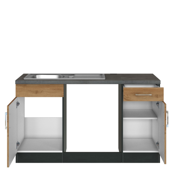 Kitchenette forme L Sorrella 270cm avec espace pour four, lave-vaisselle et réfrigérateur - blanc/chêne - Image 12