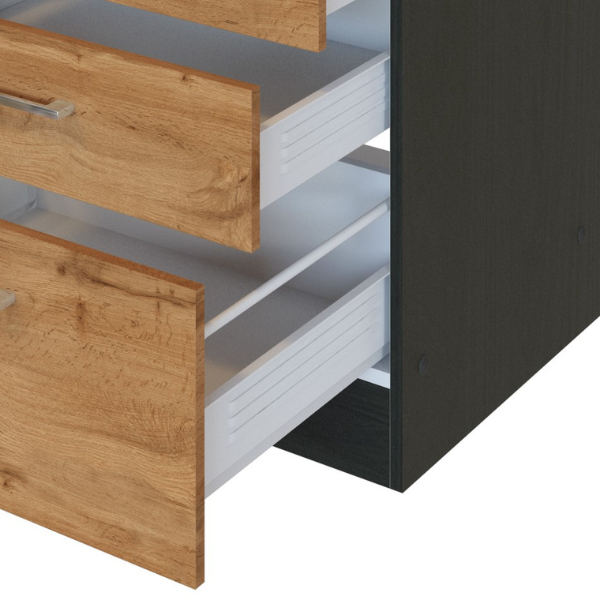 Kitchenette forme L Sorrella 270cm avec espace pour four, lave-vaisselle et réfrigérateur - blanc/chêne - Image 7