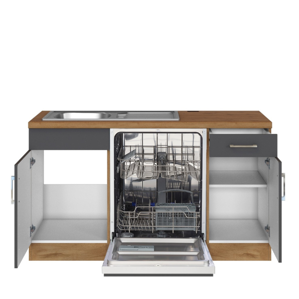 Kitchenette forme L Sorrella 270cm avec four, lave-vaisselle et réfrigérateur - anthracite/chêne - Image 11